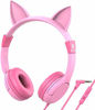 Picture of iClever HS01 Kids Headphones with Mic, Food Grade Safe Volume limited 85/94dB, Cat Ear Pink Headphones for Kids Girls Boys, Wired Children Headphones for Online Learning/School/Travel/Tablet