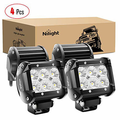 Picture of Nilight - 60001F-C LED Light Bar 4PCS 4 Inch 18W LED Bar 1260lm Flood Led Off Road Driving Lights Led Fog Lights Jeep Lighting LED Work Light for Van Camper SUV ATV ,2 Years Warranty