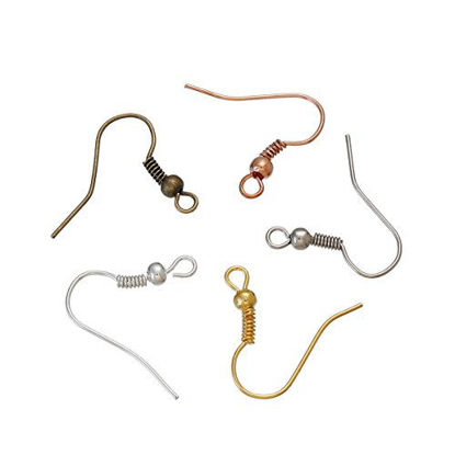 Picture of Ear Wire Hooks, 250 Pc Earring Findings, 50 of Each Color for DIY Jewelry Making