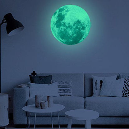 Picture of MAFOX Glow in The Dark Wall or Ceiling Stars with Moon Stickers - Luminous Decal Stickers for Simulated Moon Effect at Night - Ideal Kids Decor or Adults - Perfect Gift Kids Boys Girls
