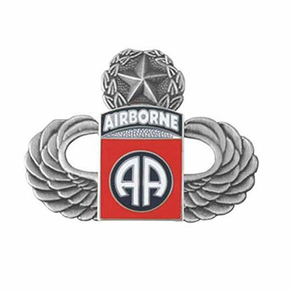 Picture of Mitchell Proffitt Silver Master Paratrooper Wings with 82nd Airborne Division Lapel Pin, Platinum Red Blue, 1 1/4 inch