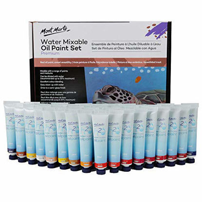 Picture of Mont Marte Premium H2O Water Mixable Oil Paint Set, 36 Piece, 18ml Tubes. Mixable with a Range of Mediums. Easily Washes Up with Water.