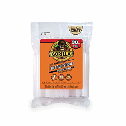 Picture of Gorilla Hot Glue Sticks, Full Size, 4" Long x .43" Diameter, 30 Count, Clear, (Pack of 1)