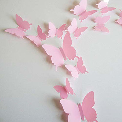 Picture of 24pcs 3D Butterfly Removable Mural Stickers Wall Stickers Decal for Home and Room Decoration (Pink)