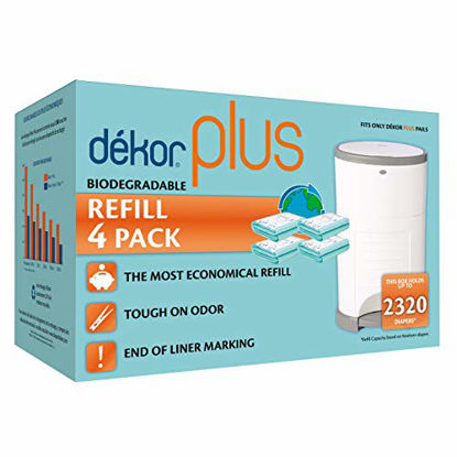 Picture of Dekor Plus Diaper Pail Biodegradable Refills | 4 Count | Most Economical Refill System | Quick and Simple to Replace | No Preset Bag Size - Use Only What You Need | Exclusive End-of-Liner Marking