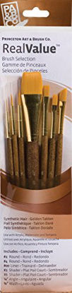 Picture of Princeton Art & Brush P9143 Real Value Brush Set, Synthetic Gold Taklon, Round 2 and 4, Liner 2/0, Shader 2 and 6