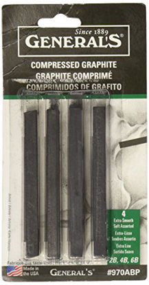 Picture of General Pencil Compressed Graphite Sticks 4/Pkg, Black - 2B, 4B & 6B