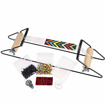 Picture of The Beadsmith Metal Bead Loom Kit, Includes Loom (12.5" x 2.5" x 3"), Thread, Needles, and 18 Grams Glass Beads for Bracelets, Necklaces, Belts, and More