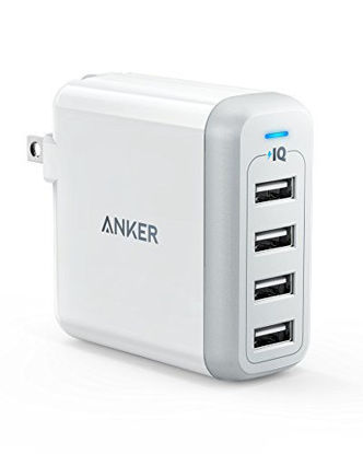 Picture of Anker 40W 4-Port USB Wall Charger with Foldable Plug, PowerPort 4 for iPhone 11/XS/XS Max/XR/X/8/7/6/Plus, iPad Pro/Air 2/Mini 4/3, Galaxy/Note/Edge, LG, Nexus, HTC, and More, white (A2142)