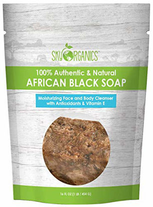 Picture of African Black Soap Bar by Sky Organics (16oz) Raw Black Soap Face & Body Wash - Authentic Handmade Soap from Ghana Facial Wash Vegan and Cruelty-free