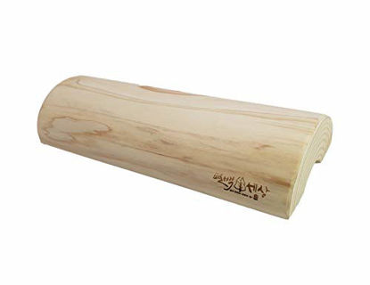 Picture of Therapeutic Wooden Pillow made of Hinoki Cypress for Stiff Neck, Shoulder Pain, Spinal Health, and Relaxation( (12 inch x 2 inch)