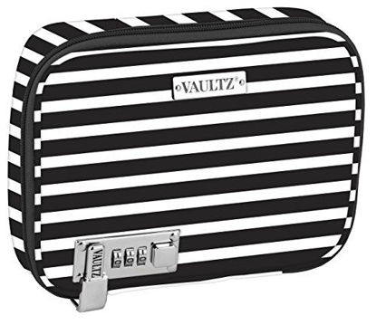Picture of Vaultz Locking Everyday Case for Cosmetics Storage, Black and White Stripe (VZ03756)