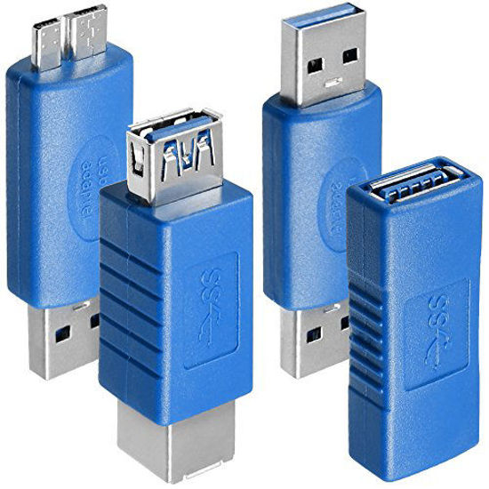 Picture of AFUNTA 4 Kinds of USB 3.0 Adapters, USB 3.0 Type-A Female to Female and Male to Male, Type A Female to B Female, Micro-B Male to TypeA Male, High Convert Speed Extension Coupler Connector