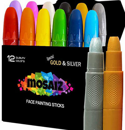 Picture of Face Paint Crayon 12 Colors with Gold and Silver Face Painting Sticks for Kids Washable Twistable Crayons Kit for Kids Face Hair Body Paint Water Based Set Halloween Makeup Marker