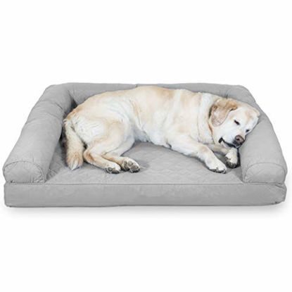 Picture of Furhaven Pet Dog Bed - Cooling Gel Memory Foam Quilted Traditional Sofa-Style Living Room Couch Pet Bed with Removable Cover for Dogs and Cats, Silver Gray, Jumbo
