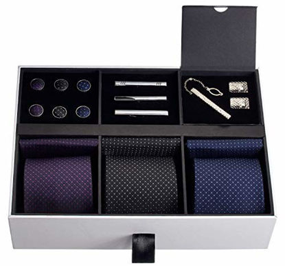 Picture of Premium Mens Gift Tie Set Silky Necktie Pocket Squares Tie Clips Cufflinks For Men