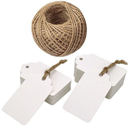 Picture of Little Tags,100 PCS 7 x 4 cm White Kraft Paper Tags Gift Tags,Rectangular Kraft Hang Tags with 100 Feet Jute Twine