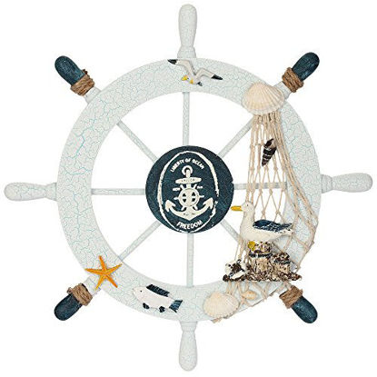 Picture of Rienar Nautical Beach Wooden Boat Ship Steering Wheel Fishing Net Shell Home Wall Decor (Seabird)