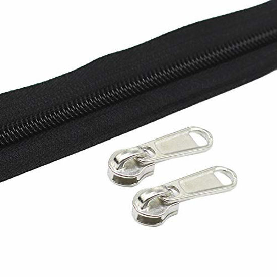 Picture of YaHoGa #5 Black Nylon Coil Zippers by The Yard Bulk 10 Yards + 25pcs Sliders for DIY Sewing Tailor Crafts Bags (#5 Black)