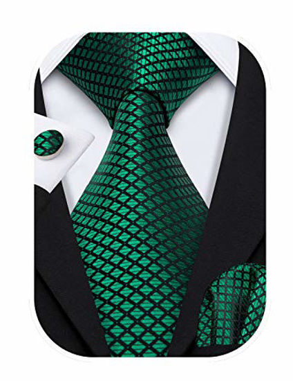 Picture of Barry.Wang Emerald Green Silk Tie Set Tartan Ties for Men