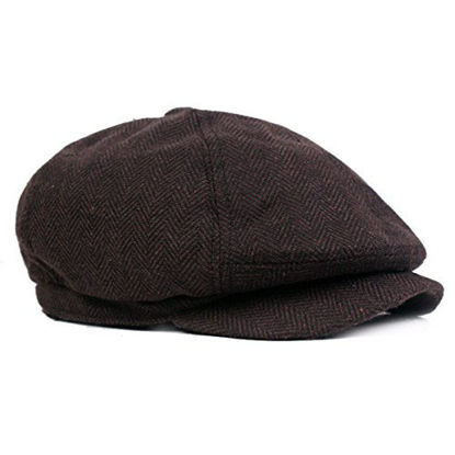 Picture of ZLSLZ Mens Striped 8 Panel Ivy Newsboy Cabbie Gatsby Beret Painter Hats Caps for Men Brown