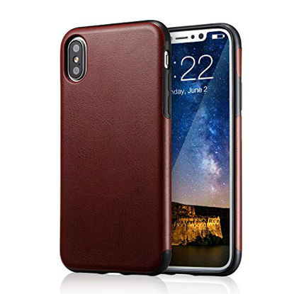 Picture of technext020 for iPhone Xs Brown Leather Case, for iPhone X Case, Ultra Slim Fit iPhone 10 Artificial PU Synthetic Leather Cover Shock Resistance Protective for Apple iPhone X Brown