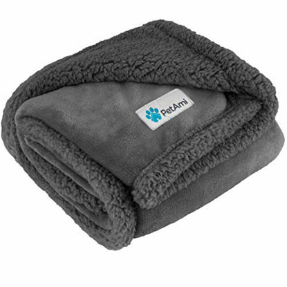 Picture of PetAmi Premium Puppy Blanket | Pet Small Dog Blanket for Cats, Kitten | Soft, Warm, Plush, Reversible Fleece Sherpa Throw - 30x40 Inches Gray Gray