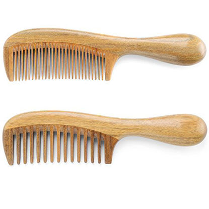 Picture of Onedor Natural Handmade Green Sandalwood Wide Tooth & Fine Tooth Hair Combs Set, Natural Sandal wood scent for Beautiful Hairs. None-Tangled Hair & Anti-Static by nature.