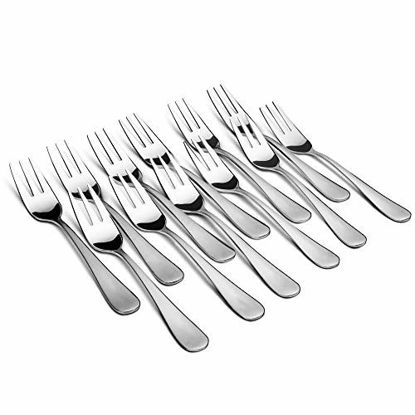Picture of Snamonkia Appetizer Small Forks Set of 12, 5.4 Inches, Dessert Forks Stainless Steel, 3-Tine Portable Cocktail Salad Fruit Forks for Party Travel