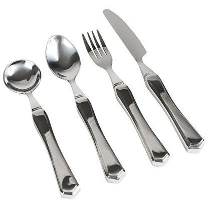 Picture of Vive Weighted Utensils (4 Piece) - Parkinson Spoon and Fork Set Plus Knife - Adaptive, Heavy 7 Ounce Weight Stainless Steel Silverware for Hand Tremors, Adults, Elderly Patients, Pediatrics, Children