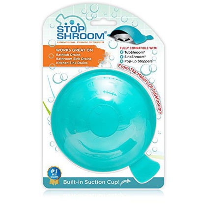 Picture of StopShroom STBLU232 Universal Stopper Plug Cover for Bathtub, Bathroom and Kitchen Drains, Aqua