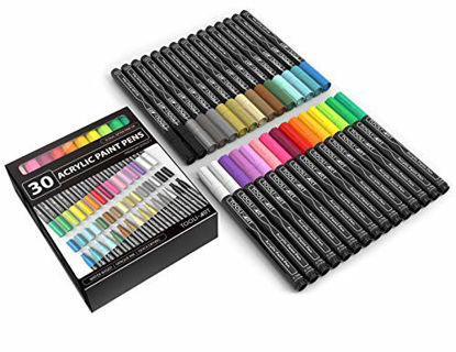 Picture of Paint Pens Acrylic Markers 30 Set 0.7mm Extra Fine Tip for Rock, Canvas, Most Surfaces. Non Toxic, Water-based, Quick Drying