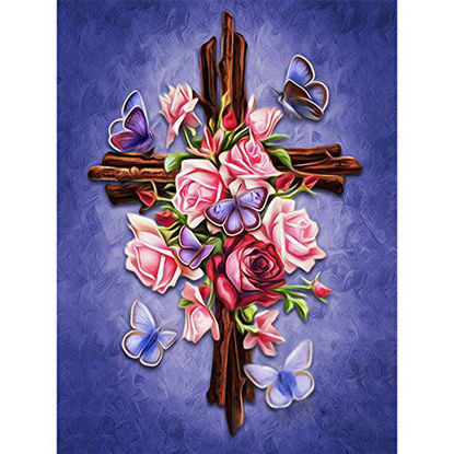 Picture of Love The Cross Diamond Painting - PigPigBoss 5D DIY Religion Diamond Embroidery Diamond Painting Cross Stitch Kits Love The Cross Mosaic Pattern Christmas Gift for Adults (11.8 x 15.7 inch)