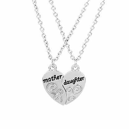 Picture of 2 Pieces Silver Pendants Necklace Heart Mother and Daughter Pendant Sweater Chain Fashion Jewelry Christmas Birthday Gift
