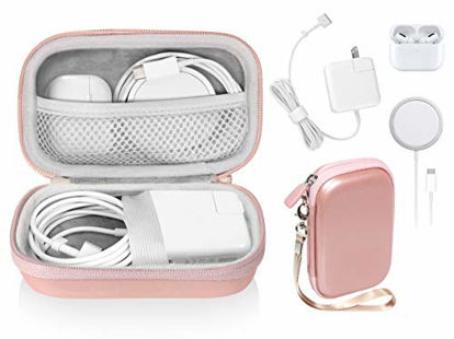 Picture of Handy Case for MacBook Air Power Adapter, MagSafe, MagSafe2, iPhone 12/ 12 Pro MagSafe Charger, USB C Hub, Type C Hub, USB Multi Ports Type c hub, Detachable Wrist Strap, mesh Pocket (Rose Gold)