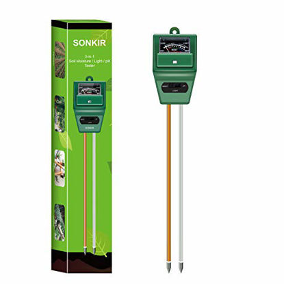 Picture of Sonkir Soil pH Meter, MS02 3-in-1 Soil Moisture/Light/pH Tester Gardening Tool Kits for Plant Care, Great for Garden, Lawn, Farm, Indoor & Outdoor Use (Green)