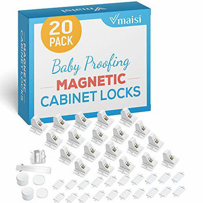 Picture of 20 Pack Magnetic Cabinet Locks Baby Proofing - Vmaisi Children Proof Cupboard Drawers Latches - Adhesive Easy Installation