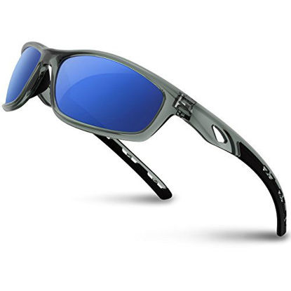 Picture of RIVBOS Polarized Sports Sunglasses Driving Sun Glasses Shades for Men Women Tr 90 Unbreakable Frame for Cycling Baseball Running Rb833 833-transparent Grey ice Blue