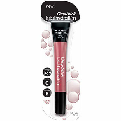 Picture of ChapStick Total Hydration (Subtle Pink Tint, 0.24 Ounce) Vitamin Enriched Tinted Lip Oil, Vitamin C, Vitamin E, Contains Omega 3 6 9