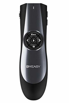 Picture of BYEASY Wireless Presenter, RF 2.4GHz Presentation Clicker Remote 100 FT, USB PowerPoint PPT Clicker with Red Laser Pointer, Volume Control for Google Slides- Black