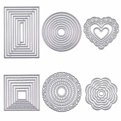 Picture of BENECREAT 6 Sets Cutting Dies Cut Metal Scrapbooking Stencils Nesting Die with Clear Storage Box for Festival Chrismas Embossing Photo Album Cards Making - Round, Square, Rectangle, Heart, Flower