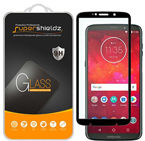 Picture of (2 Pack) Supershieldz for Motorola Moto Z3 and Moto Z3 Play Tempered Glass Screen Protector, (Full Screen Coverage) Anti Scratch, Bubble Free (Black)