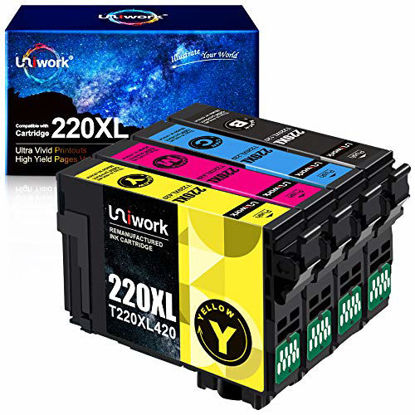 Picture of Uniwork Remanufactured Ink Cartridge Replacement for Epson 220 XL 220XL T220XL use for WorkForce WF-2750 WF-2760 WF-2630 WF-2650 WF-2660 XP-320 XP-420 XP-424 (1 Black 1 Cyan 1 Magenta 1 Yellow) 4 Pack