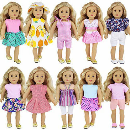Picture of ZITA ELEMENT 10 Sets Clothes for American 18 Inch Girl Doll - Handmade Fashion Oufits, Daily Party Dress Fits 16 Inch - 18 Inch Girl Dolls Accessories