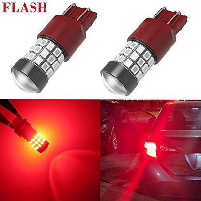 Picture of Alla Lighting 7440 7443 LED Strobe Brake Lights Bulbs Super Bright W21W T20 Wedge High Power 2835 SMD 12V Flashing Strobe Stop Lights Replacement for Cars, Trucks, Brilliant Pure Red