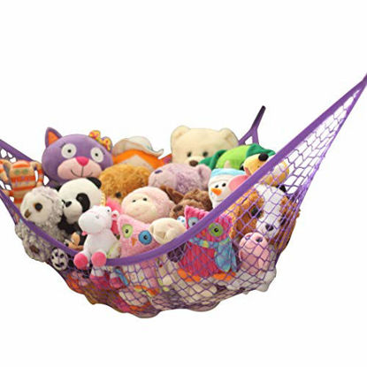 Picture of MiniOwls Toy Hammock Organizer for Stuffed Animals Perfect Storage Idea for Teddies and Dolls. Simple but Strong Solution to Display Childrens Plushies (Purple, Large)