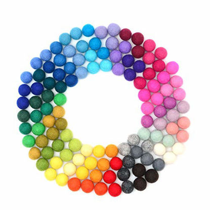Picture of Glaciart One Felt Pom Poms, Felt Balls (120 Pieces) 2.5 Centimeters - 1 Inch, Handmade Felted 40 Color (Red, Pink, Blue, Orange, Yellow, Pastel and More) Bulk Small Puff for Felting and Garland