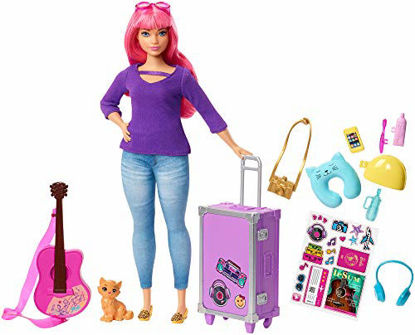 Picture of Barbie Daisy Doll, Pink Hair, Curvy, with Kitten, Guitar, Opening Suitcase, Stickers and 9 Accessories, for 3 to 7 Year Olds