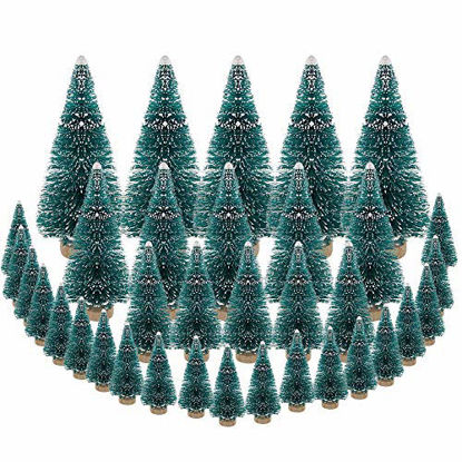Picture of DECARETA 35 PCS Sisal Trees Mini Green Bottle Brush Trees with Wood Base Artificial Snow Frost Trees Ideal for Christmas DIY Craft Party Decoration (4 Size)