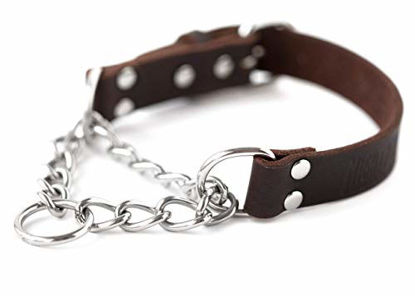 Picture of Mighty Paw Leather Training Collar, Martingale Collar, Stainless Steel Chain - Premium Quality Limited Chain Cinch Collar. (Medium, Brown)